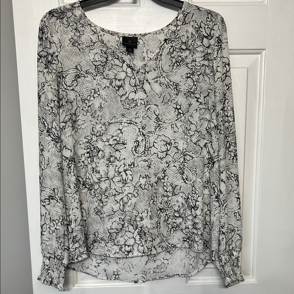 Worthington Cream Graphic Blouse with Relaxed Fit